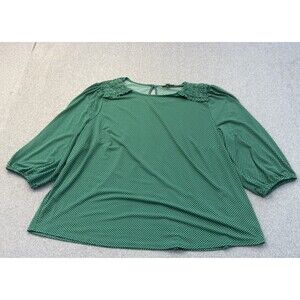 Adrianna Papell Shirt Womens 3X Green Polkadot Long Sleeve Ruffles Stretch